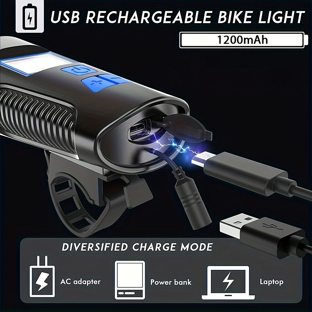USB Rechargeable LED Bike Headlights Featuring a Speedometer And Odometer, Available in Multiple Colors, Made from ABS Material, Compatible with for All Mountain And Road Bikes, Perfect for Cycling Additions | Contemporary Bike Lights | ABS Design