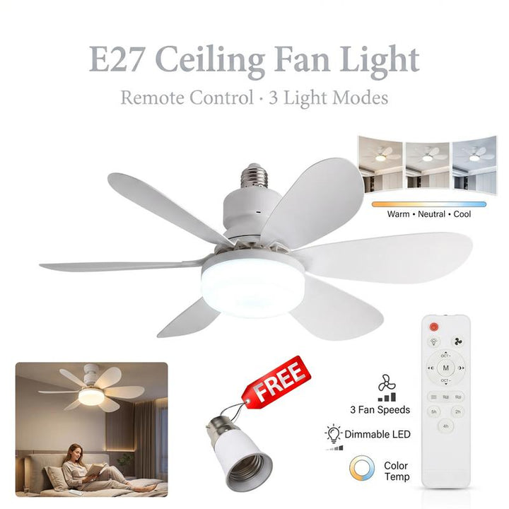 ⏰LAST DAY SALE ONLY $21.99 with Socket!!🎁🔥SmartBreez™ PRO 40W LED Ceiling Fan Light – 20.5” Ultra-Quiet with Remote 🎯 | E27 + FREE B22 Adapter 🔌 | For Bedroom 😴, Kitchen 👩‍🍳 & Garage 🛠️