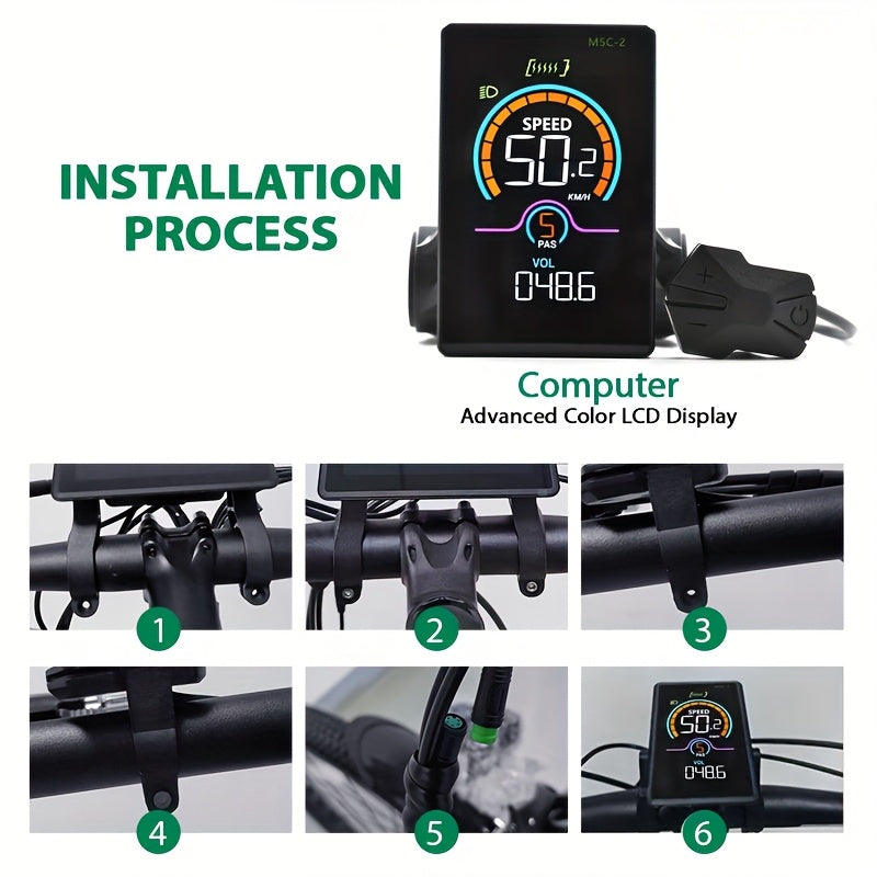 M5C-2 UART2 Electric Bicycle Display Speedometer Digital Multicolor Ebike Additions Stopwatch Cycling Odometer, Without Battery