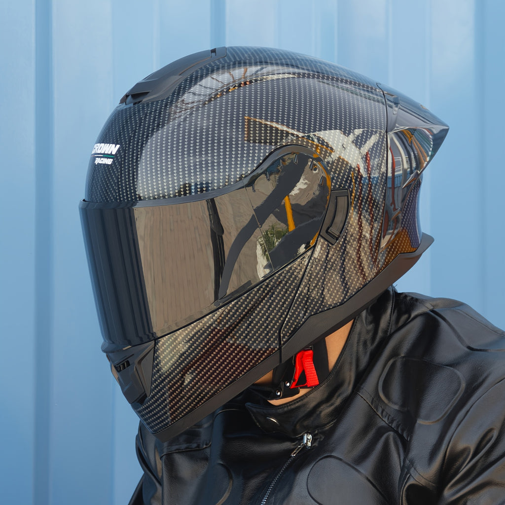 Modular Full-Face Motorcycle Helmet with a Flip-Up Feature And a Carbon Fiber Design