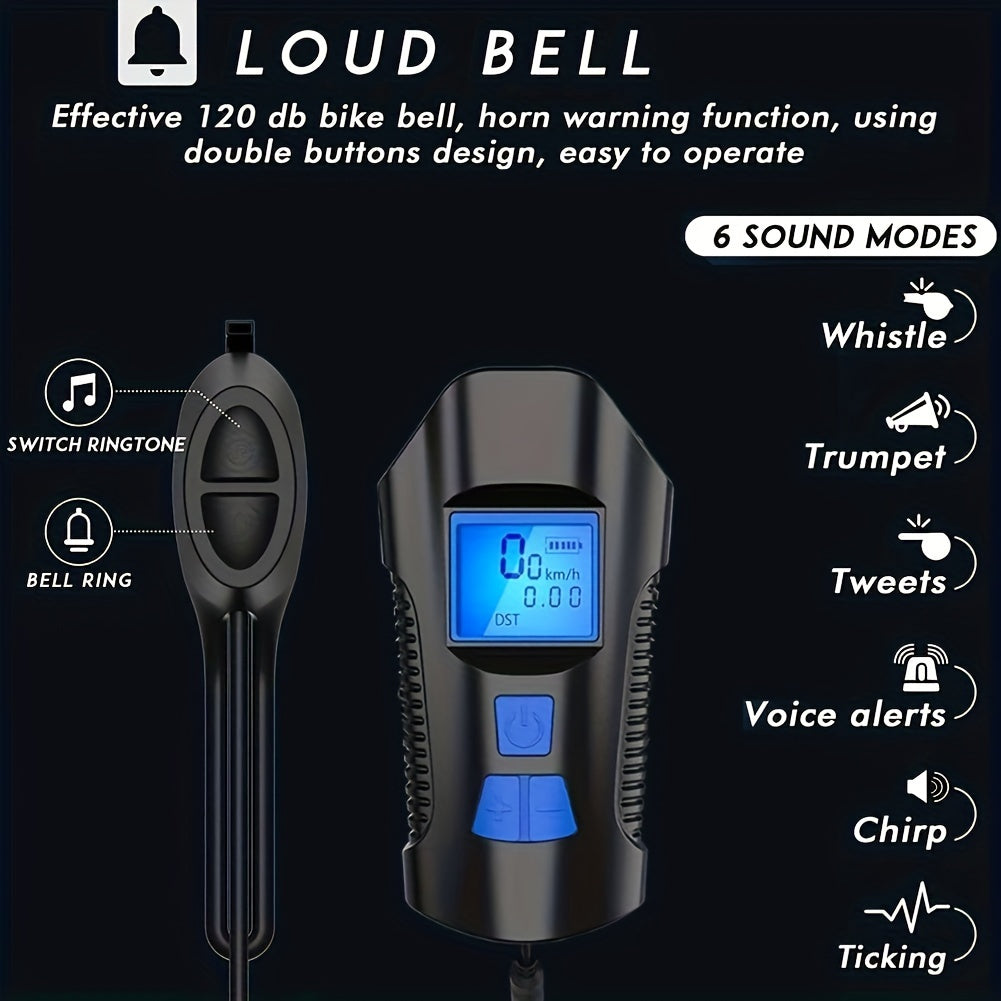 USB Rechargeable LED Bike Headlights Featuring a Speedometer And Odometer, Available in Multiple Colors, Made from ABS Material, Compatible with for All Mountain And Road Bikes, Perfect for Cycling Additions | Contemporary Bike Lights | ABS Design