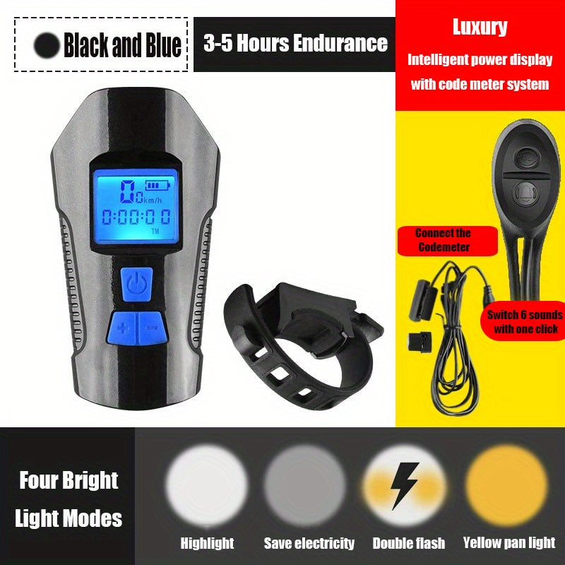 USB Rechargeable LED Bike Headlights Featuring a Speedometer And Odometer, Available in Multiple Colors, Made from ABS Material, Compatible with for All Mountain And Road Bikes, Perfect for Cycling Additions | Contemporary Bike Lights | ABS Design